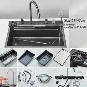 Lava-Loiça de Cozinha em Aço Inoxidável 304 com Cascata e Display Digi