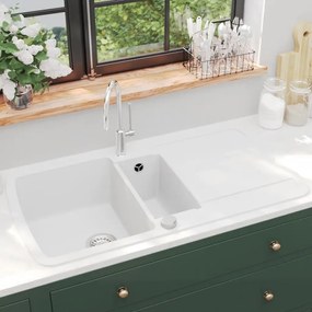 vidaXL Lava-louça com 2 cubas granito branco