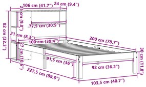 Cama com estante sem colchão 100x200 cm pinho maciço branco