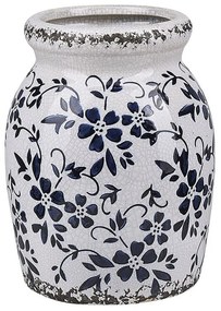 Vaso de cerâmica grés azul e branca 18 cm AMIDA Beliani