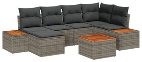 Conjunto de Sofá de Jardim de 7 Peças com Almofadas Cinza de Rattan e
