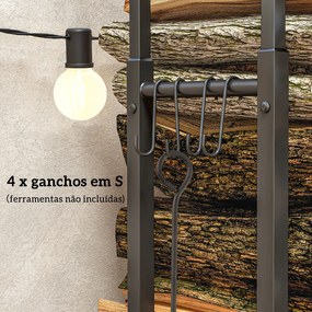 Suporte para Lenha Extensível com 4 Ganchos Carga Máxima 100 kg para Interior e Exterior 40-65x25x100-150 cm Preto