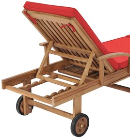 Espreguiçadeiras c/ almofadões 2 pcs teca maciça vermelho