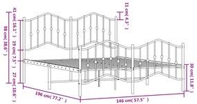 Estrutura de cama com cabeceira e pés 140x190 cm metal branco