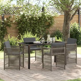 vidaXL Conjunto de Jantar de Jardim 5 Peças com Almofadas Cinzas em Rattan Sintético
