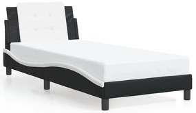 Estrutura cama c/ luzes LED 80x200cm couro artif. preto/branco