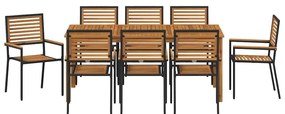 Conjunto de Jantar para Jardim 9 pcs Preto 180 x 90 x 75 cm