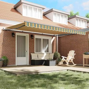 Toldo Retrátil Manual Verde e amarelo 450 × 300 cm Poliéster