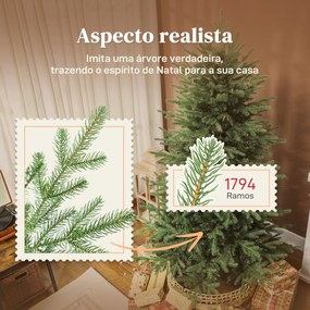 Árvore de Natal Artificial 180 cm com 1794 Ramos Densos Suporte Metálico Dobrável para Interior Verde