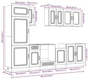 8 peças armário de cozinha conjunto Kalmar branco brilhante