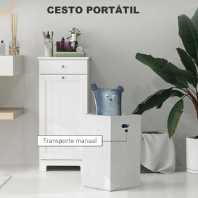 Armário de Casa de Banho com Cesto de Roupa Suja Basculante Móvel para Roupa Suja com Saco de Tecido Dobrável e Gaveta Branco 40x38x90 cm