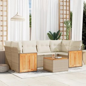 7 pcs conjunto de sofás p/ jardim com almofadões vime PE bege