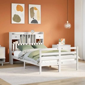 vidaXL Cama com estante sem colchão 120x200 cm pinho maciço branco