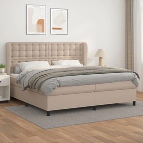 Cama com molas/colchão 200x200 cm couro artificial cappuccino