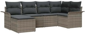 Conjunto de Sofás de Jardim 6 Peças com Almofadas Cinza Rattan Poly