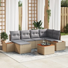 Conjunto de Sofá de Jardim vidaXL de 7 Peças com Almofadas Bege Vime Acácia