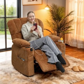 Poltrona Relax Reclinável Elétrica com Função Memória Apoia-Pés Controlo Remoto Bolsos Laterais Porta USB Porta-Copos Castanho