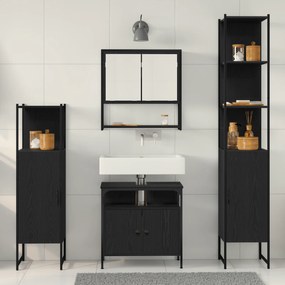 Conjunto de Móveis para Banheiro com 4 Peças - Carvalho Preto