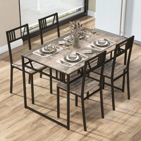 Conjunto de mesa de jantar retangular 110 cm x 70 cm x 76 cm e 4 cadeiras com estrutura metálica estilo industrial cinzento