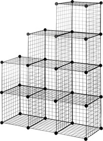 Estante modular em forma de cubo para montar, com 9 compartimentos em rede metálica, para sala de estar ou quarto, na cor preta