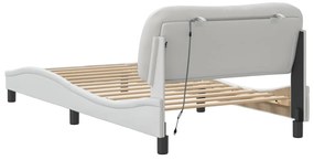 Estrutura cama c/ luzes LED 100x200 cm couro artificial branco