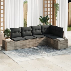 Conjunto de sofá de jardim com 5 peças e almofadas cinzento rattan sin