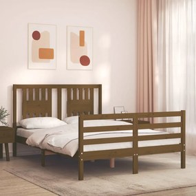 Estrutura cama casal com cabeceira madeira maciça castanho-mel