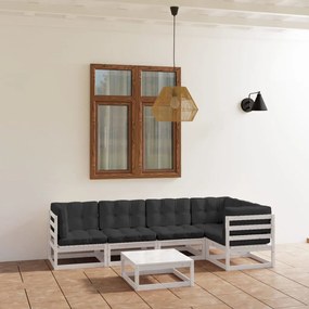 vidaXL 6 pcs conjunto lounge de jardim com almofadões pinho maciço