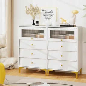 Cômoda com 4 gavetas Aparador com porta de vidro basculante Branco