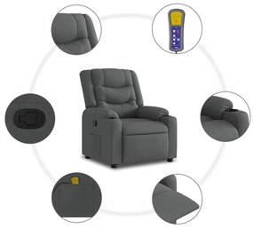 Poltrona de massagens reclinável tecido cinzento-escuro