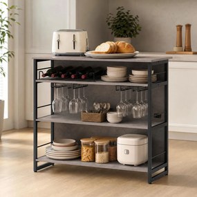 Mesa de Bar, 120 x 60 x 101 cm, Estantes Multinível, Preto e Cinzento