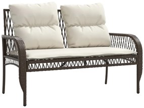 4 pcs conjunto sofás de jardim c/ almofadões vime PE castanho