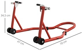 Suporte de Moto Dianteiro Universal de Aço para Roda de 10" 17" 18" Carga 200 kg com Garfos em U e L Ajustáveis 70x47x34,5 cm Vermelho