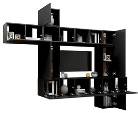 Conjunto de 10 Móveis de Parede de TV Leiria - Preto - Design Moderno