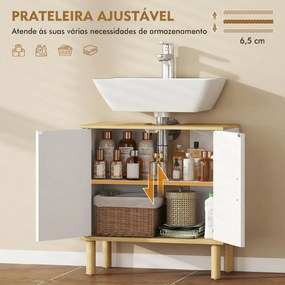 Móvel para Baixo do Lavatório (NÃO INCLUIDO) com Prateleira Ajustável Armário para Lavatório sem Pedestal com Portas Caneladas 60x30x61 cm Branco