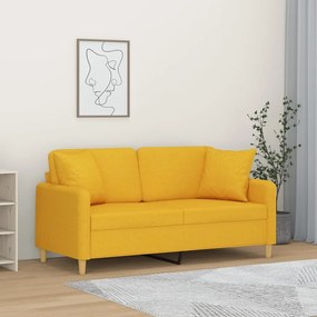 vidaXL Sofá 2 lug. c/ almofadas/almofadões 140 cm tecido amarelo-claro
