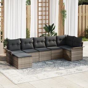 Conjunto de Sofá de Jardim de 7 Peças com Almofadas Cinza Rattan Polié