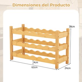 Garrafeira de bambu para garrafas de vinho de 3 níveis para 18 garrafas de vinho com ranhuras em onda Balcão de cozinha Despensa Bar Adega de vinhos N