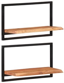 Prateleiras de parede 2 pcs 60x25x35 cm acácia maciça e aço