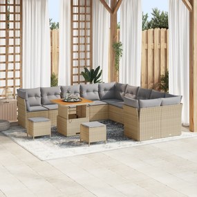 Conjunto de Sofás de Jardim vidaXL de 13 peças com Almofadas Bege Ratt