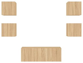 6pcs móveis parede p/ TV c/ LEDs deriv. madeira carvalho sonoma