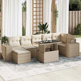 vidaXL 8 pcs conjunto de sofás p/ jardim com almofadões vime PE bege