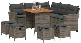 6 pcs conjunto sofás de jardim com almofadões em L vime PE
