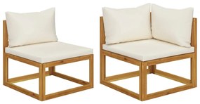vidaXL Conjunto de sofás 2 pcs c/ almofadões branco nata acácia maciça