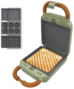 Tostadeira de estilo retro Rock'nToast Retro One Green com capacidade para uma sanduíche e 3 pares de placas amovíveis