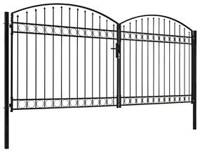 Portão p/ cerca porta dupla e topo arqueado 400x200cm aço preto
