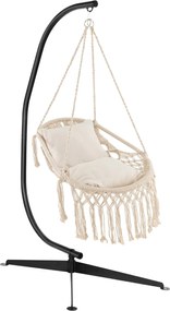 Conjunto de cadeira suspensa com suporte em forma de C, 2 almofadas macias e Estrutura metálica resistente até 150 kg bege