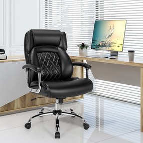 Cadeira de escritório ergonómica com capacidade de carga até 225 kg, com função de balanço, ajustável em altura, para pessoas grandes Preto