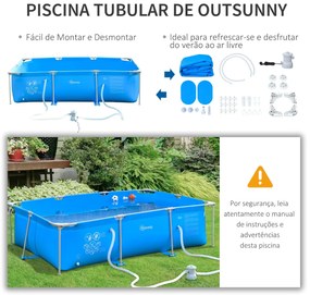 Outsunny Piscina Desmontável Tubular 291x190x75cm com Depuradora de Cartucho Piscina Retangular de Exterior para Adultos e Crianças 3600L Azul