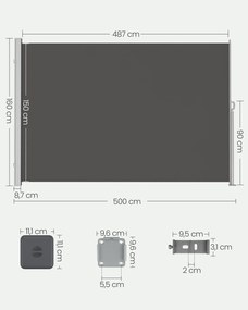Toldo lateral 160 x 500 cm com caixa de aço antracite